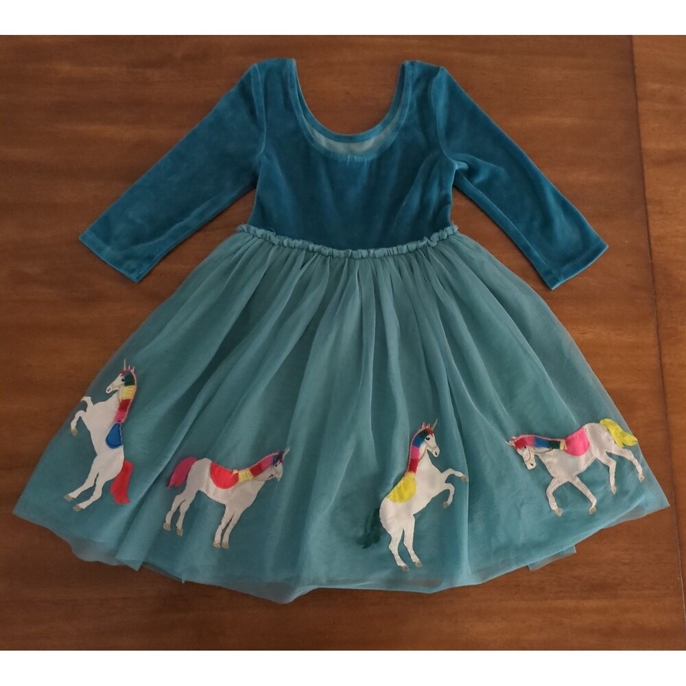Mini Boden Girls Velvet Tulle Appliqué Dress  Unicon/Rainbow size 6/7 GUC - Picture 8 of 8